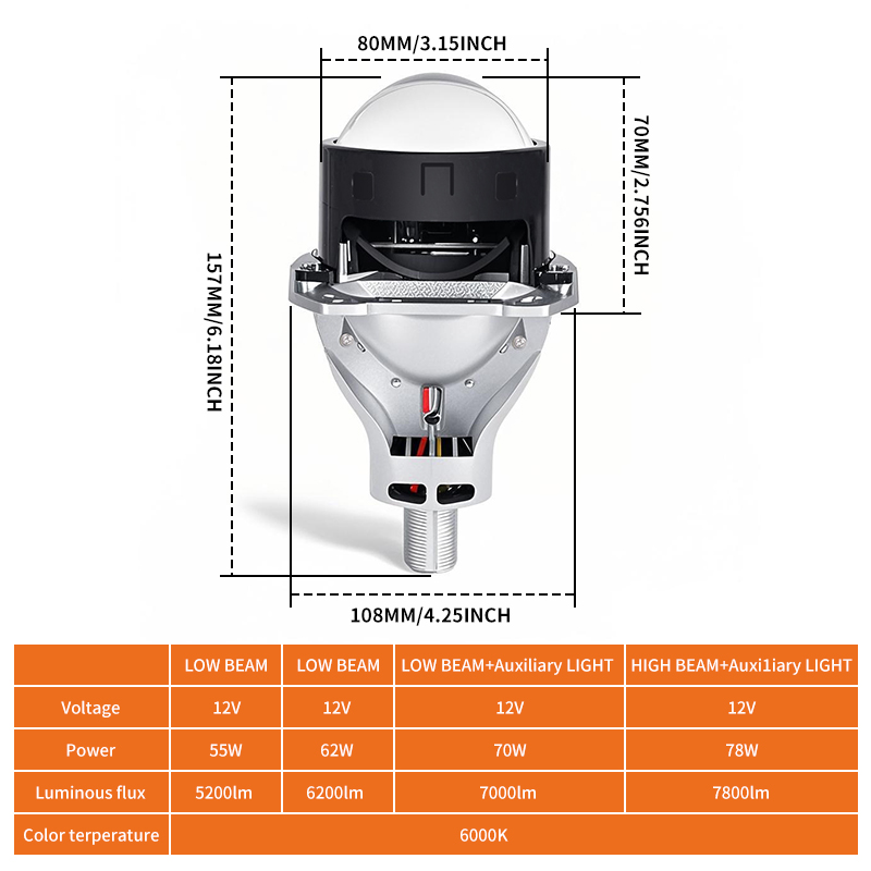 12V/24V 3 Inch Built-in Driver Dual Beam Led Projector Lens Headlight bulbs