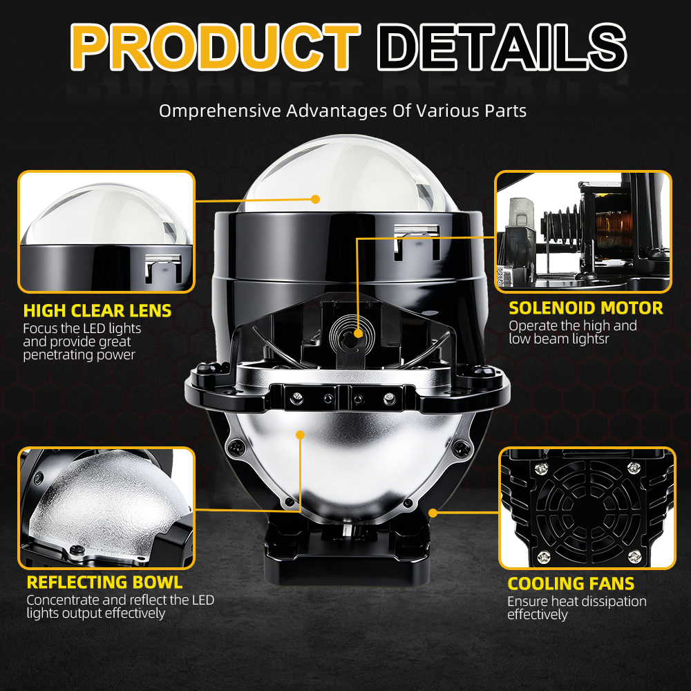 Super Bright 106W 2.0 Inch Bi-LED Projector Lens Car Headlight Retrofit Kit Bulb High Low Beam Led Projector Lens for Car Accessories