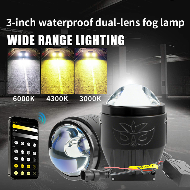 OEM/ODM 3 Inch Smart AI App Controlled Tri-Color Projector Lens Fog Light High Low Beam Waterproof Dual Direct Laser LED Fog Lamp