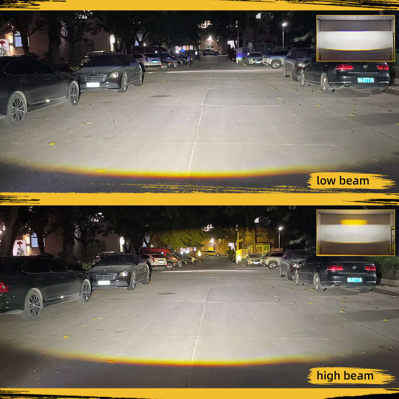 170W Car Spotlights 3 Eyes Blue Lens Bi Led Grille Lights with DRL Fan Driving Fog Work Light External Auxiliary Lights Off-road Vehicle Truck