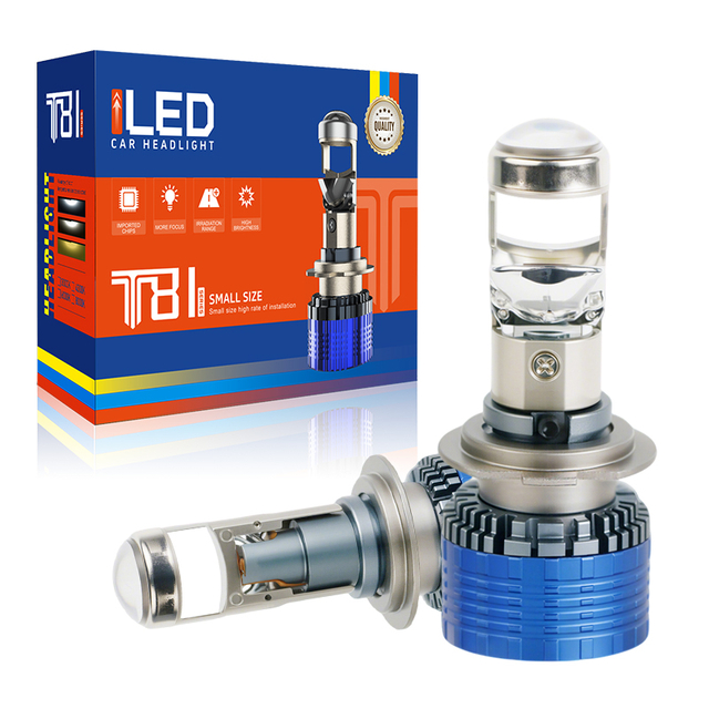 6000K Cool White 8400LM Mini Projector Lens Auto LED Headlight Bulbs H7