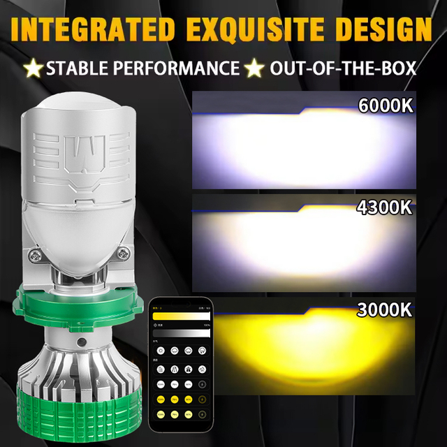 Color Changing 6000K 4300K 3000K 3-color Mini Projector Lens LED Headlight Bulbs With Remote Control