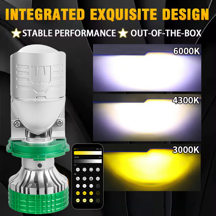 Color Changing 6000K 4300K 3000K 3-color Mini Projector Lens LED Headlight Bulbs With Remote Control
