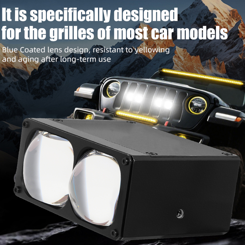12V Matrix LED Light Car Grill Light Dual Laser Lens High Low Beam Car Grille Light Biled Projector Lens Auxiliary Light