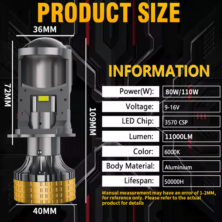 T90pro Series | H4/9003/HB2 LED Headlight Bulbs with Mini Projector Lens Hi/Lo Beam 