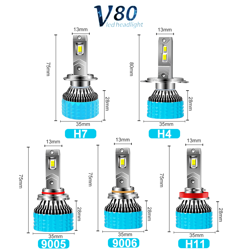 V80 Series | Factory Direct Sales Super Bright High-performance 180W 18000LM 6000K White Automotive LED Headlight Bulb