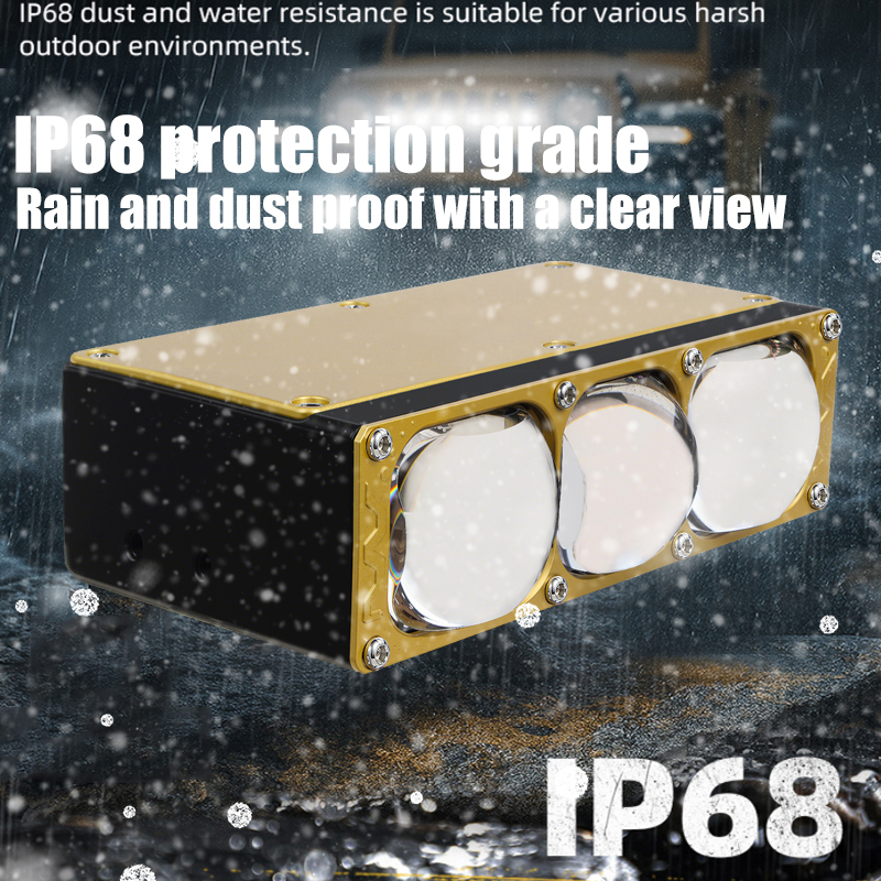 170W Car Spotlights 3 Eyes Blue Lens Bi Led Grille Lights with DRL Fan Driving Fog Work Light External Auxiliary Lights Off-road Vehicle Truck