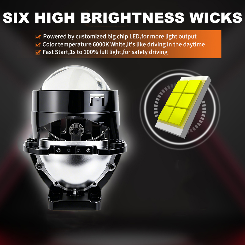 Super Bright 106W 2.0 Inch Bi-LED Projector Lens Car Headlight Retrofit Kit Bulb High Low Beam Led Projector Lens for Car Accessories